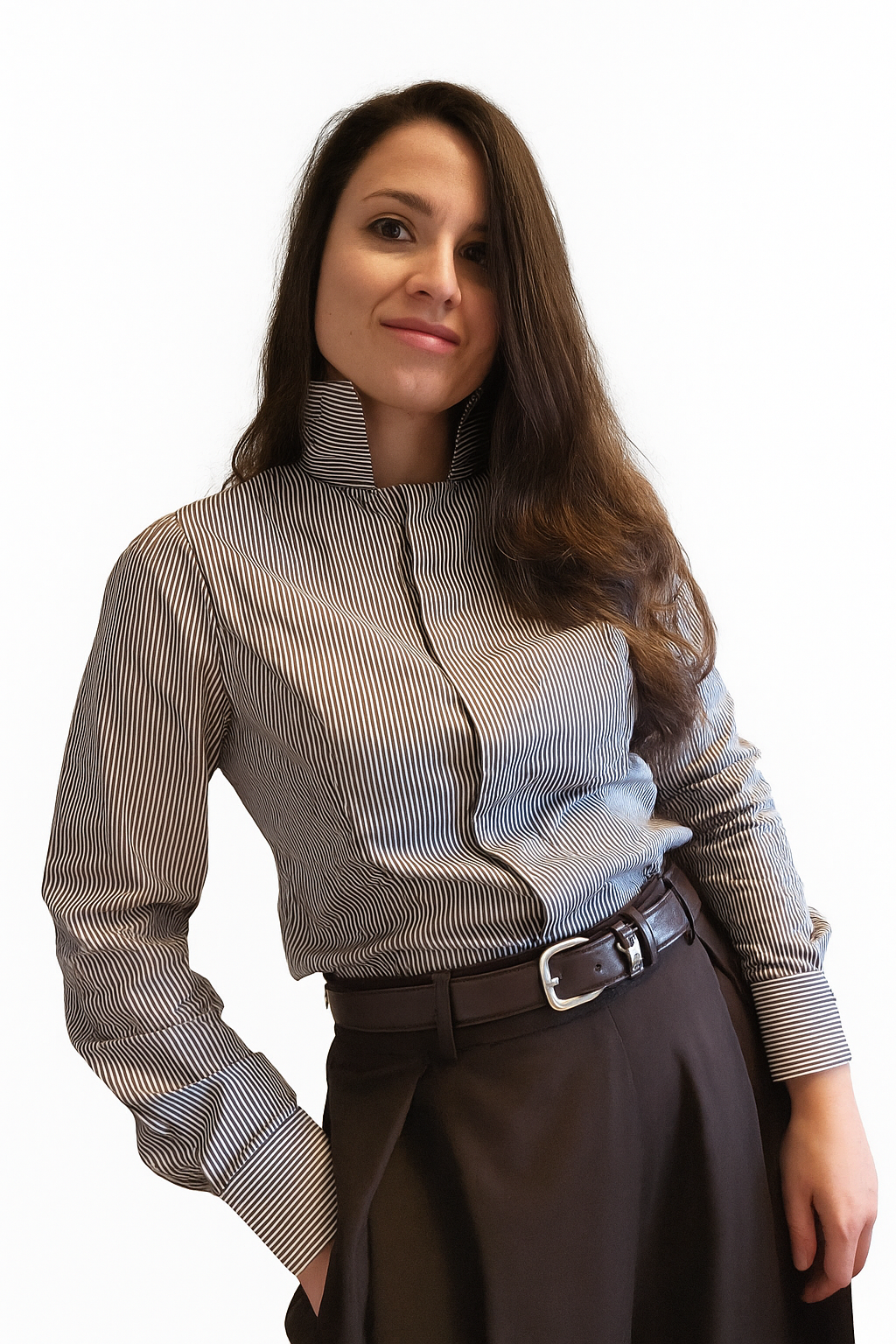 Camicia Avignon in popeline rigato marrone – Claudia Fasciana | Made in Italy - immagine 4